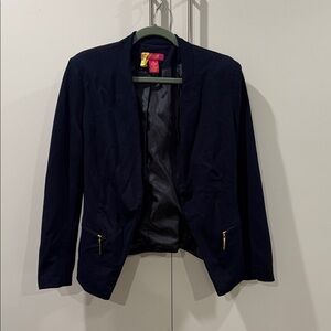 Catherine Malandrino Navy Open-Front Blazer with Gold Zippers